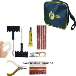 KVA KV-138 Complete Tubeless Tyre Puncture Repair Kit With Pouch (Nose Pliers + Cutter + Rubber Cement + Extra Strips+ Pouch+ Finger Coverings) Tubeless Tyre Puncture Repair Kit