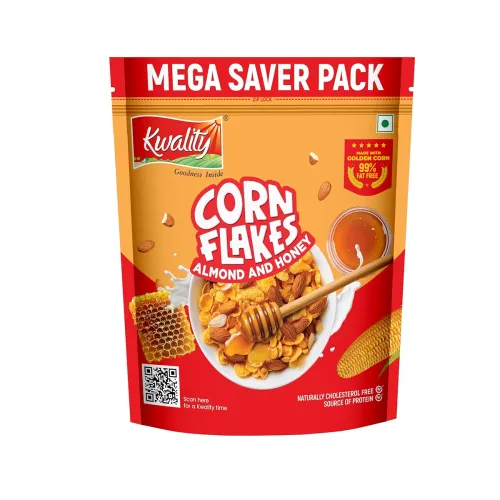 Image of Kwality Corn Flakes with Almond & Honey 1kg | Made with Golden Corns | 99% Fat-Free | High in Protein, Zero Cholesterol 