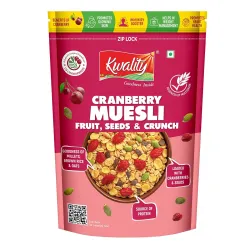 Kwality Muesli Cranberry, Fruits, Seeds & Crunch 400g | 69% MultiGrains Mix | Goodness Millets Brown Rice & Oats | High-Fibre, Protein-Rich Multigrain Breakfast Cereal with Rolled Oats, Supe...
