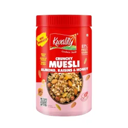 Kwality Muesli Crunchy Almonds, Raisins & Honey 900g Jar| 87% Multi Grains|