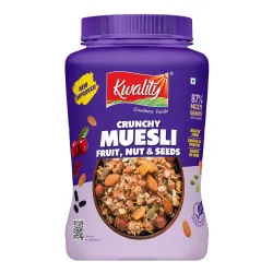 KWALITY Muesli Fruit, Nut & Seeds 900g Jar, 87% Multi Grains, No Maida, Natural Source Of Vitamin & Iron, High In Protein & Fiber, Low Fat & Cholesterol, Healthy Breakfast Cereal