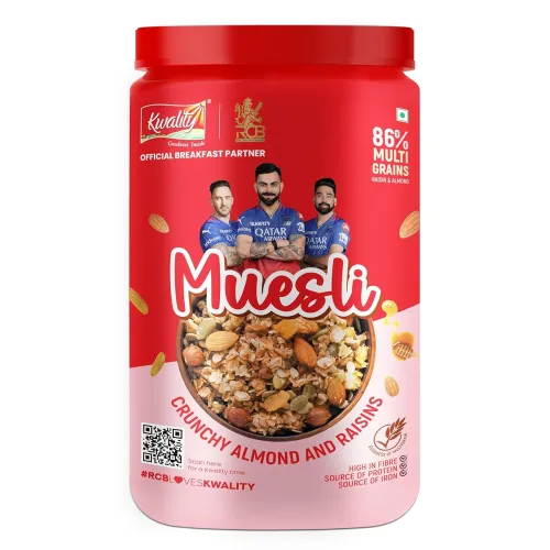 Image of Kwality RCB Muesli Crunchy Almond & Raisins 900g Jar.