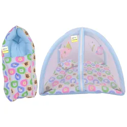 Kwitchy Baby Bedding Set New Born Baby Bed | Mattress | Mosquito Net | Play Gym | Playmats | Cotton | Infants | Gift Combo | Bed with Hanging Toys (0-6 Months) Blue (2PCS Set)