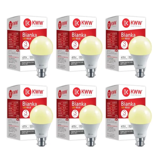 Image of KWW 3W B22 LED Warm White LED Bulb - Energy-Efficient, Low-Power - Pack of 6 for Home & Office