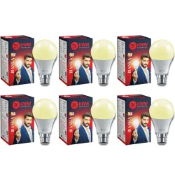 KWW 9W Warm White LED Bulb B22 Base Pack of 6 | 3000K Yellow Light | Warm White LED Bulb 9 Watt for Home | Energy Saving | 900 Lumens | BIS Certified | 1 Year Warranty