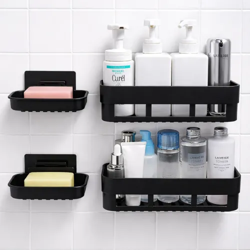 Image of KYASO Pack of 4 Wall Mount Bathroom Shelf and Soap Rack for Home and Kitchen