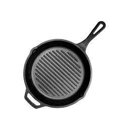kyyte Cast Iron Pre-Seasoned Grill Skillet / Grill Frying Pan 26 cm Dia with Long Handle100% Pure, Toxin Free and Enamel