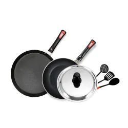 kyyte Non-Stick Alpha Happy Combo Set of 6 Pcs (Frying pan 20cm Dia with ss lid, Dosa Tawa 28cm Dia and 3 Spatulla Piece