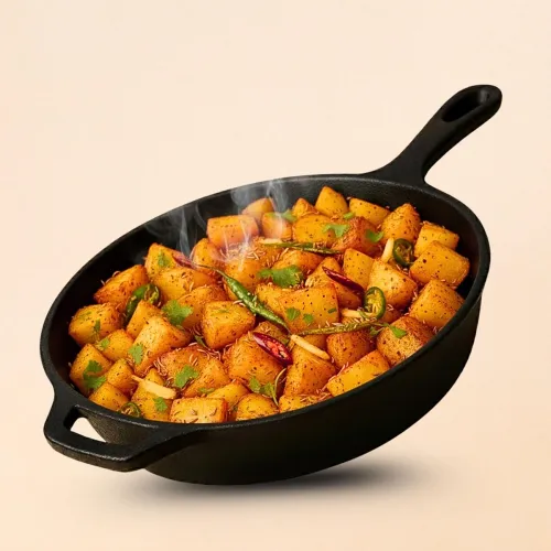 Image of kyyte OxyStone Pre-Seasoned Cast Iron Frying Pan 10 Inch (26 cm) Dia