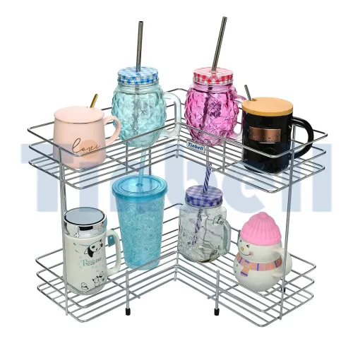 Image of L Corner Shape Stand 2 Layer Stainless Steel Multipurpose Storage Rack