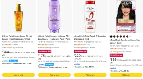 Image of L'Oreal Paris Beauty at minimum 40% Discount