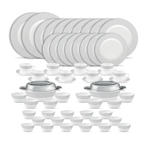 Image of La Opala Diva Velvett Collection Opal Glass Crockery | for Family of 8 | Dinner Set 62 pcs Imperial Grey 