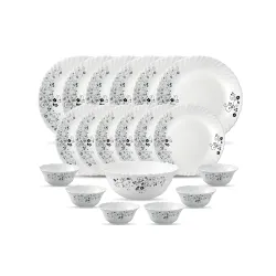 La Opala Diva Classique Collection Opal Glass Crockery | for Family of 6 | Dinner Set 19 pcs Mystrio Black | Plates & Bowls for Dining | Microwave Safe | 100% Vegetarian | Extra Strong | Whi...
