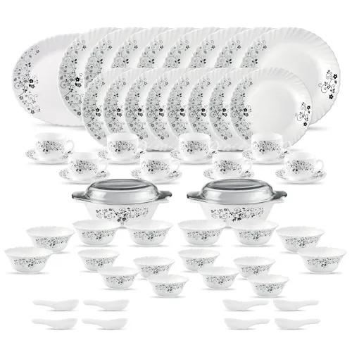 Image of La Opala Diva Classique Collection Opal Glass Crockery Dinner Set 61 pcs