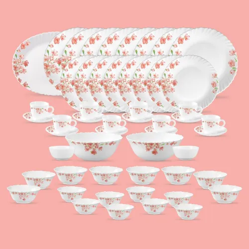 Image of La Opala Diva Classique Collection Opal Glass Crockery Dinner Set 53 pcs Aster Pink