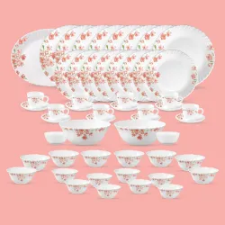 La Opala Diva Classique Collection Opal Glass Crockery Dinner Set 53 pcs Aster Pink