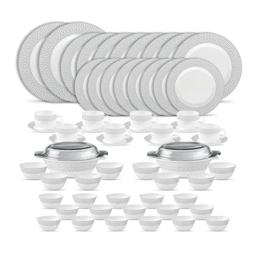 Image of La Opala Diva Velvett Opal Glass Dinner Set – 62 pcs, Tudor Grey (Family of 8)