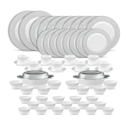 La Opala Diva Velvett Opal Glass Dinner Set – 62 pcs, Tudor Grey (Family of 8)