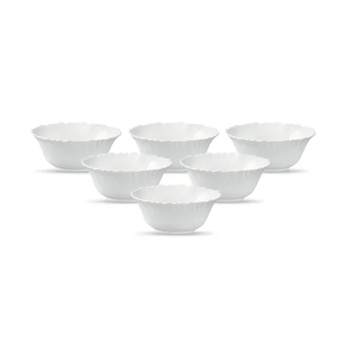 Image of La Opala Diva, Classique Collection, Opal Glass Vegetable Bowl Set 6 pcs, Plain White