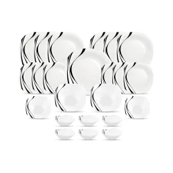 La Opala Diva Quadra Collection Opal Glass Crockery | for Family of 6 | Dinner Set 23 pcs Midnight Black | Square Plates & Bowls for Dining | Microwave Safe | 100% Vegetarian | Extra Strong....