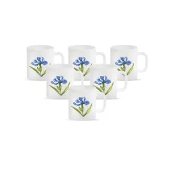 La Opala Diva, Opal Glass Crockery | Coffee Mug Cylinder Regular, Set of 6 | Royal Iris, 190 ml | for Tea & Coffee | Mic