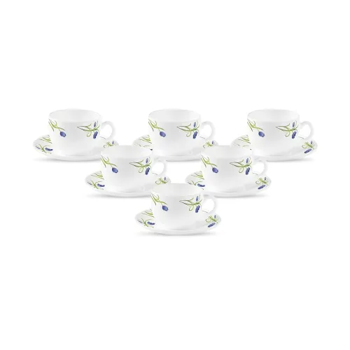 Image of La Opala Diva Pearl Collection Opal Glass Cup Saucer Set 12