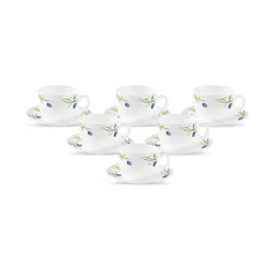 La Opala Diva Pearl Collection Opal Glass Cup Saucer Set 12