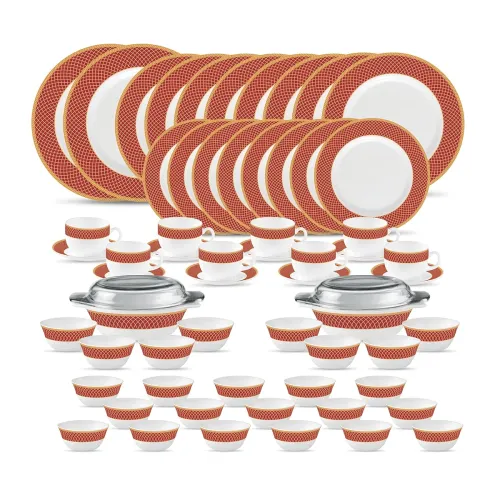 Image of La Opala Diva Sovrana Collection Opal Glass Crockery Dinner Set 62 pcs 