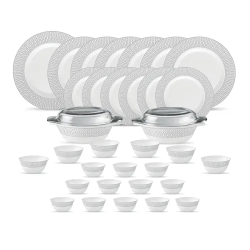Image of La Opala Diva Velvett Collection Opal Glass Crockery | for Family of 6 | Dinner Set 35 pcs Tudor Grey | Plates & Bowls f