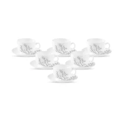 La Opala Diva, Pearl Collection Opal Glass Crockery | Cup & Saucer, Set of 12 | Dusky Vines, 160 ml | for Tea & Coffee | Microwave Safe | 100% Vegetarian | Extra Strong | Super Light | Super...