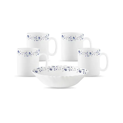 Image of La Opala Diva Classique Collection Opal Glass Crockery | Gift Set of 5 | Coffee Time Set 5 pcs Blue Mystique | Coffee Mu