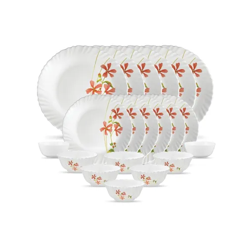 Image of La Opala Novo Collection Opal Glass Crockery | for Family of 6 | Dinner Set 20 pcs Coral Charm | Plates & Bowls for Dini