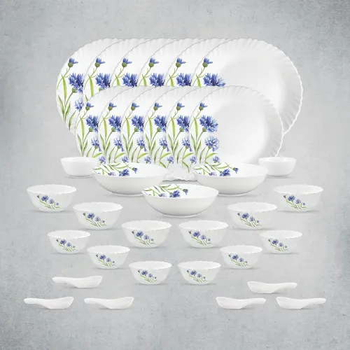 Image of La Opala Opal Glass Crockery | for Family of 6 | Dinner Set 35 pcs Floral Fountain | Plates & Bowls for Dining | Microwa