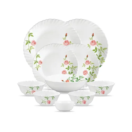 Image of La Opala Opal Glass Dinner Set 10 Pieces Rose Garden
