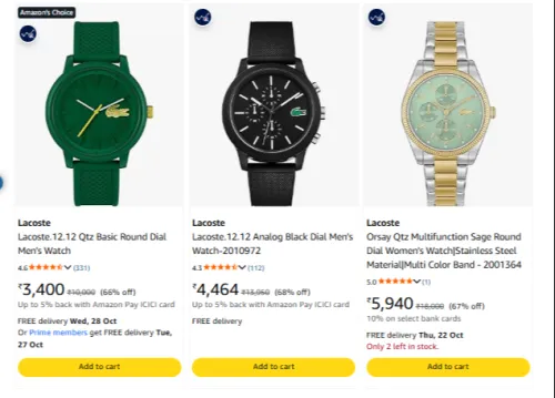 Image of Lacoste at minimum 66% Discount
