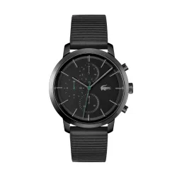 Lacoste Replay Qtz Multifunction Black Round Dial Mens Watch|Black Leather