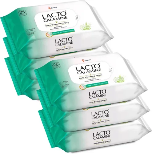 Image of Lacto Calamine Daily Cleansing wipe with Aloe Vera, 150 wipes