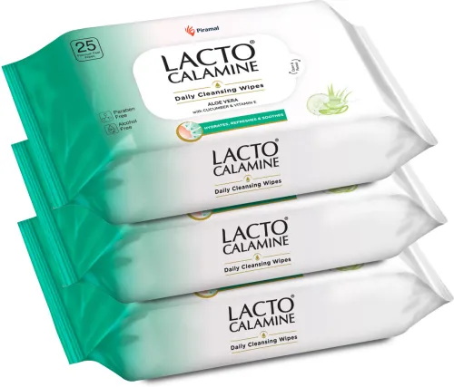 Image of Lacto Calamine Daily Cleansing wipe with Aloe Vera, Cucumber, Vitamin E