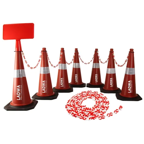 Image of LADWA Road Traffic Cones – 750mm Height Cones with Reflective Strips, 4m Chain & 4 Hooks for Secure Barriers