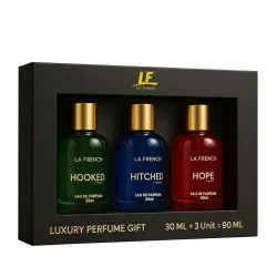La French Perfume Gift Set for Men 3x30 ML Hooked Hope Hitched Best Gift Hamper Perfume | Long Lasting | Citrus Spicy & Musky Fragrance | Date night fragrance | Best Gift Set For Men