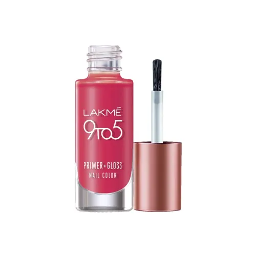 Image of LAKMÉ 9 To 5 Primer + Gloss Glossy Finish Nail Colour, Blush Punch, 6 Ml
