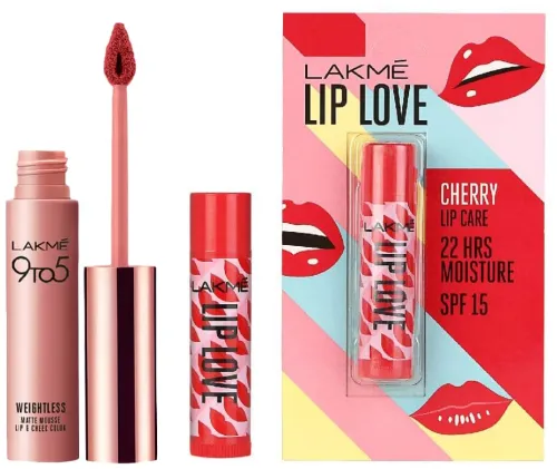Image of LAKMÉ 9 To 5 Weightless Matte Finish Mousse Lip & Cheek Color & Lakme Lip Love Chapstick Cherry Spf 15