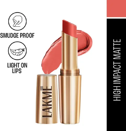 Image of Lakmé 9to5 Powerplay Priming Matte Lipstick, Lasts 16hrs (Coral Date, 3.6 g)