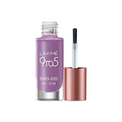 Image of LAKMÉ 9 To 5 Primer + Glossy Finish Nail Colour, Lilac Link, 6 Ml