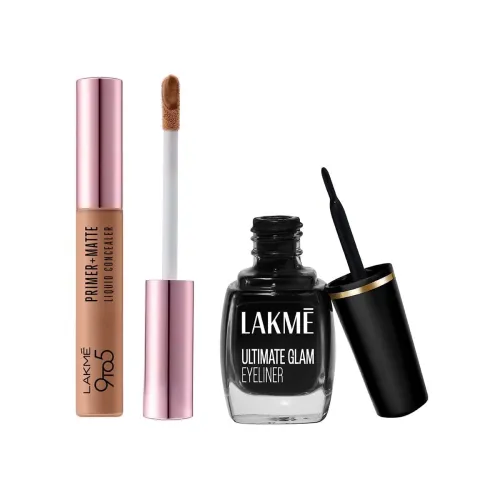 Image of LAKMÉ 9to5 Primer+Matte Liquid Concealer 34 Almond & Lakme Insta Eye Liner 9ml Combo