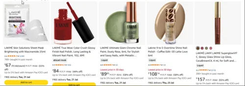 Image of LAKMÉ beauty products starting at ₹67 