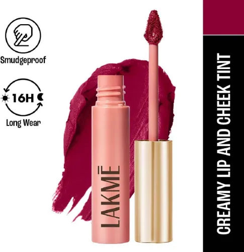 Image of Lakmé Double Duty Lip & Cheek Mousse Matte Lipstick & Soft Blush (Rosy Plum, 9 g)