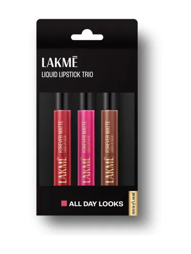 Image of Lakmé Liquid Lipstick Trio- All Day Looks, Forever Matte, Light-weight