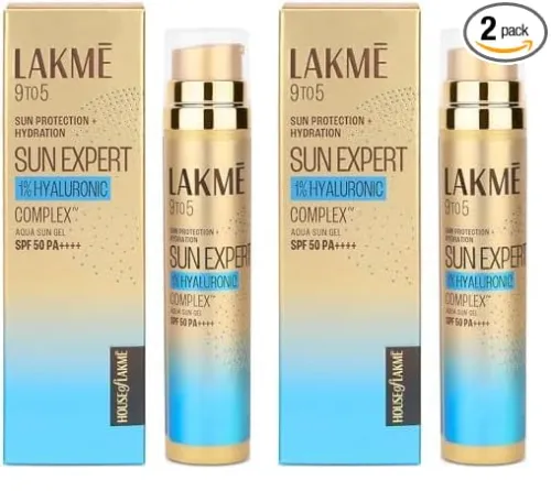 Image of LAKMÉ Sun Expert 1% Hyaluronic water-light Sunscreen gel SPF 50 Pa++++ Best for Oily Skin | Even toned & Glowing Skin | 