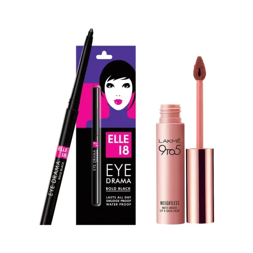 Image of LAKMÉ 9 To 5 Weightless Mousse Lip & Cheek Color, Eye Drama Bold Black Matte Kajal Pencil 